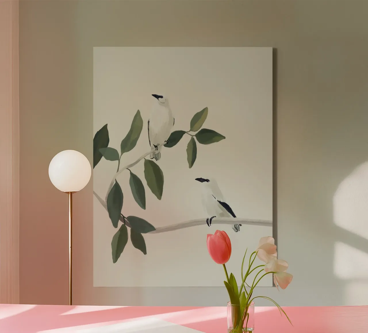 Minimalist Birds On Branch 3 canvas with Floater frame by ThingDesign