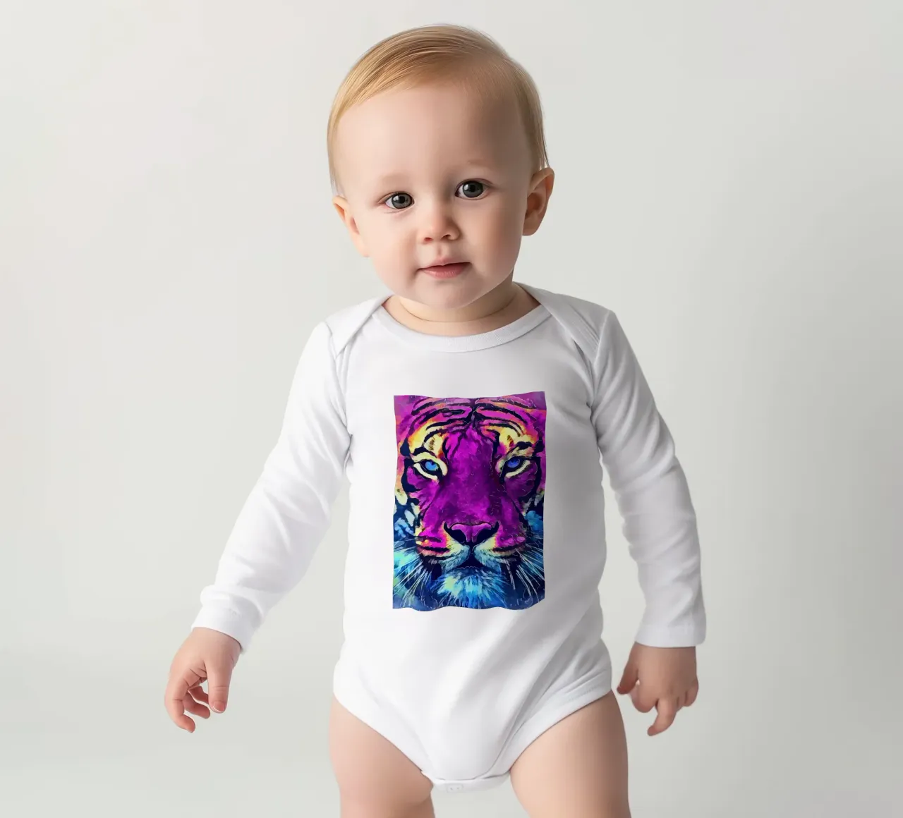 Lila Tiger Tier Kunst Langarm Babybody von Justyna Jaszke JBJart