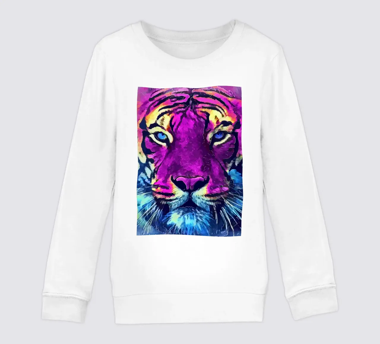 Purple tiger animal art kids sweatshirt by Justyna Jaszke JBJart