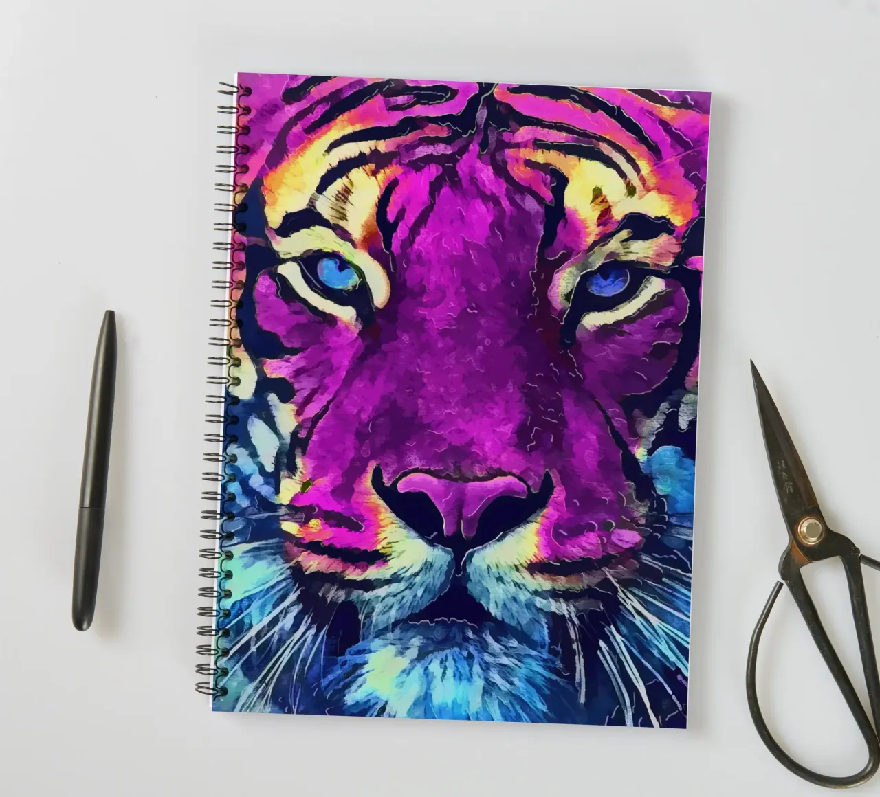 Purple tiger animal art spiral notebook by Justyna Jaszke JBJart