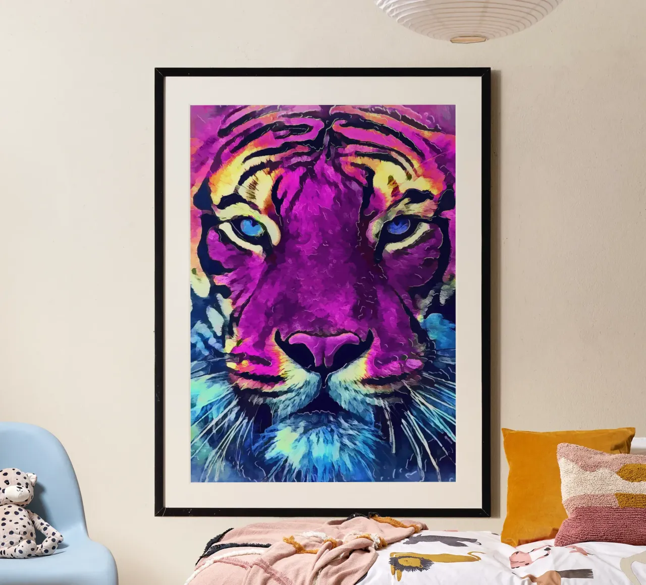 Arte animale tigre viola poster con telaio in plastica da Justyna Jaszke JBJart