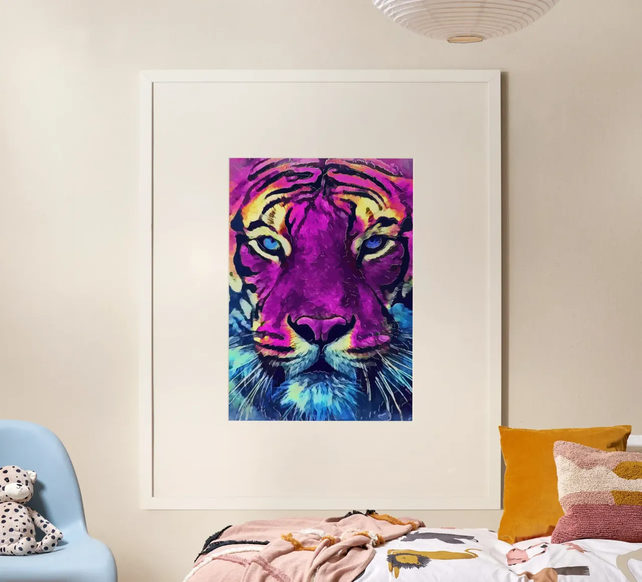 Arte animale tigre viola poster con telaio in plastica da Justyna Jaszke JBJart