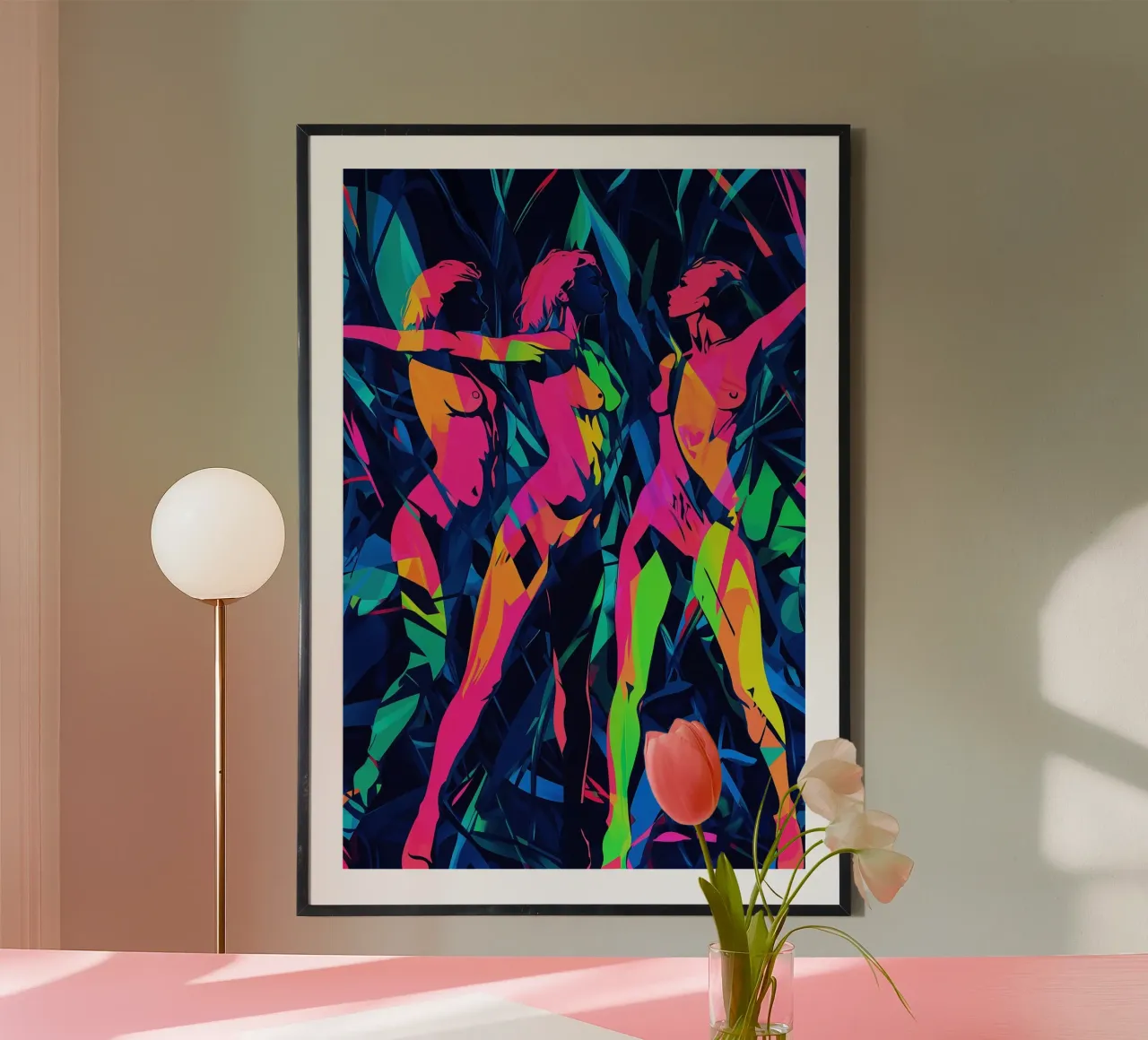 Femmes nues dansant dans la jungle de néons poster de Autofocus