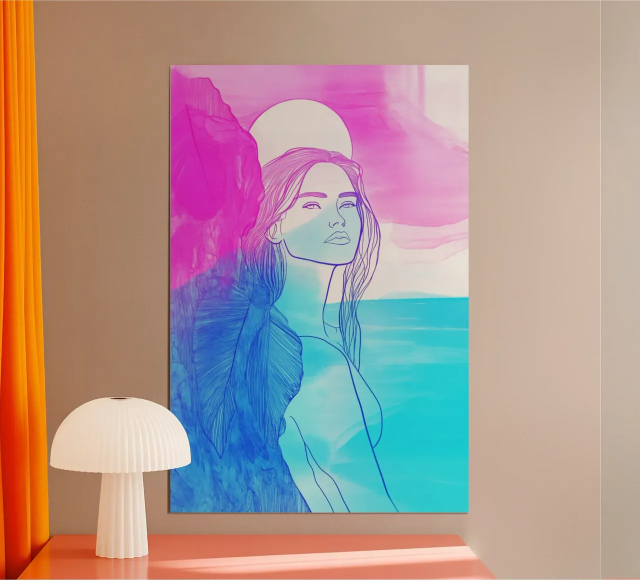 Bella donna nell'ora blu in riva al mare | Instagram eleganza poster con telaio in alluminio da Autofocus