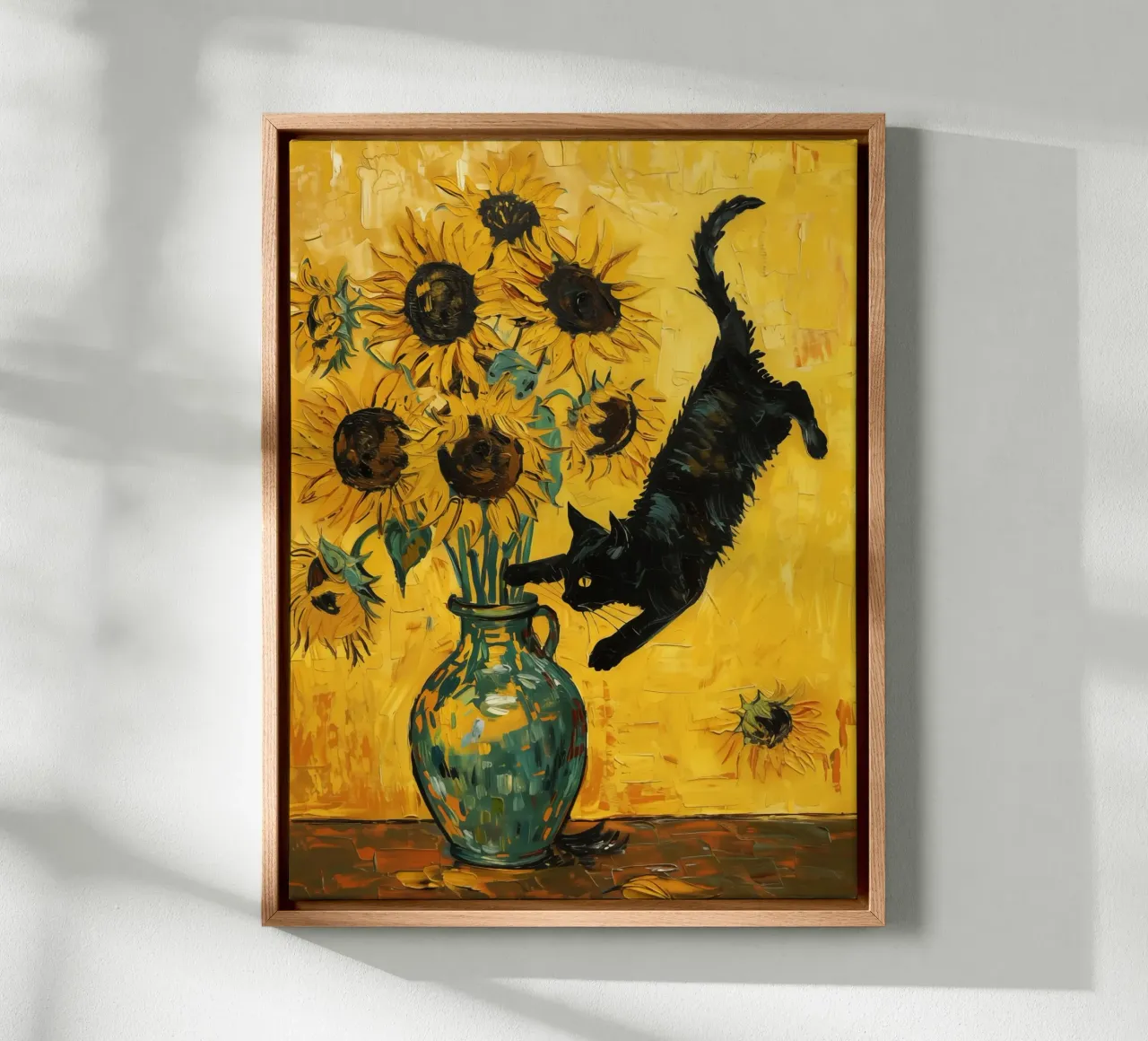 van Gogh Zonnebloemen met Zwarte Kat canvas met Baklijst van Autofocus