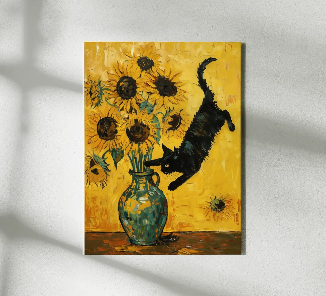 van Gogh Zonnebloemen met Zwarte Kat canvas met Baklijst van Autofocus