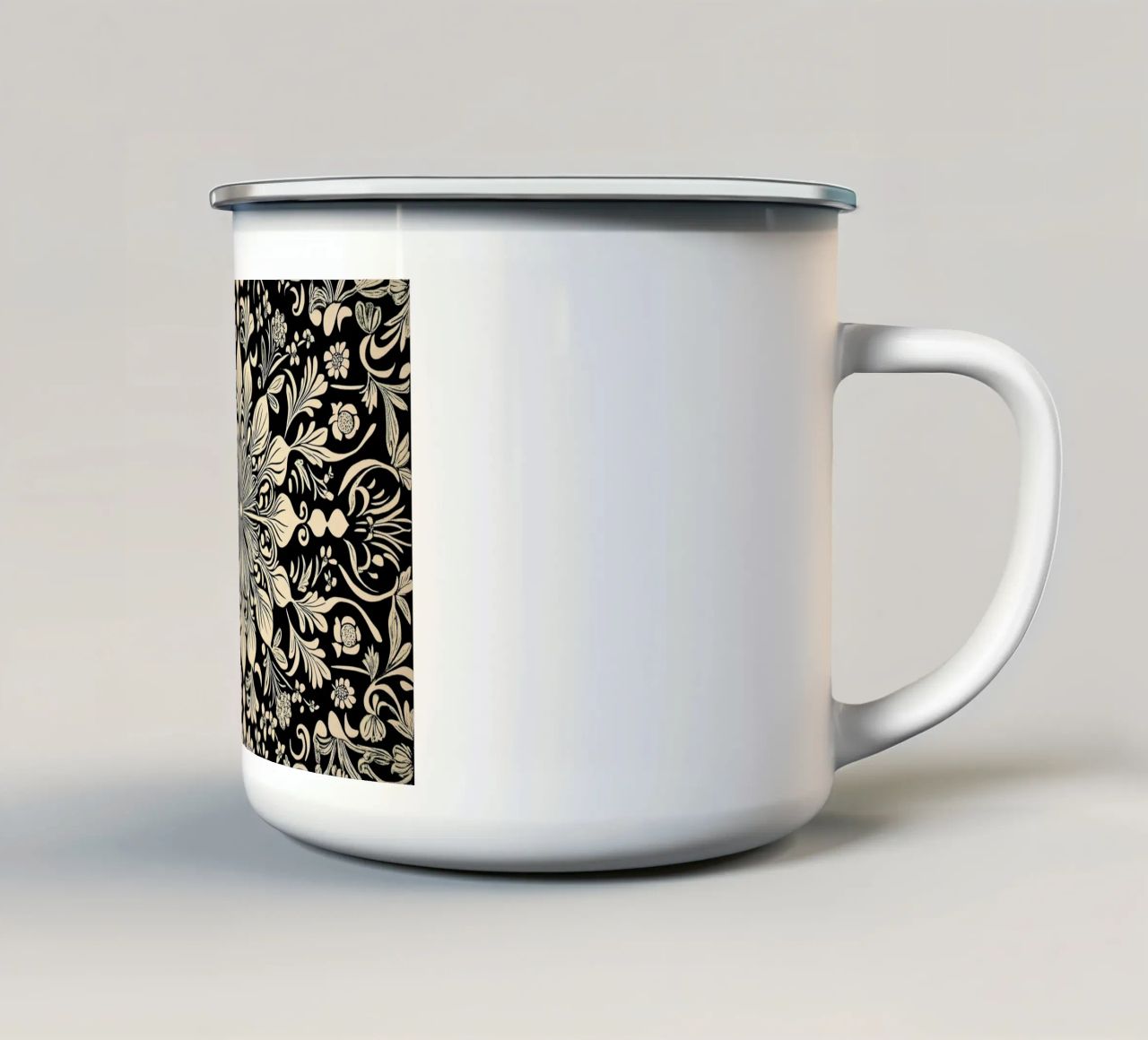 William Morris "The Circle of Creation: Mandalas Unleashed" taza de esmalte de Nikis Art Studio