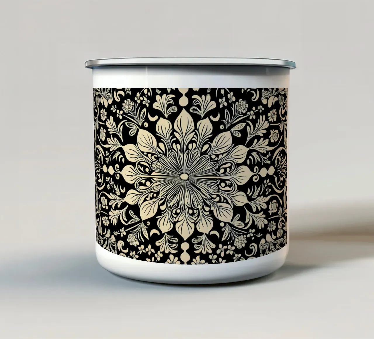 William Morris "The Circle of Creation: Mandalas Unleashed" Emaille Tasse von Nikis Art Studio