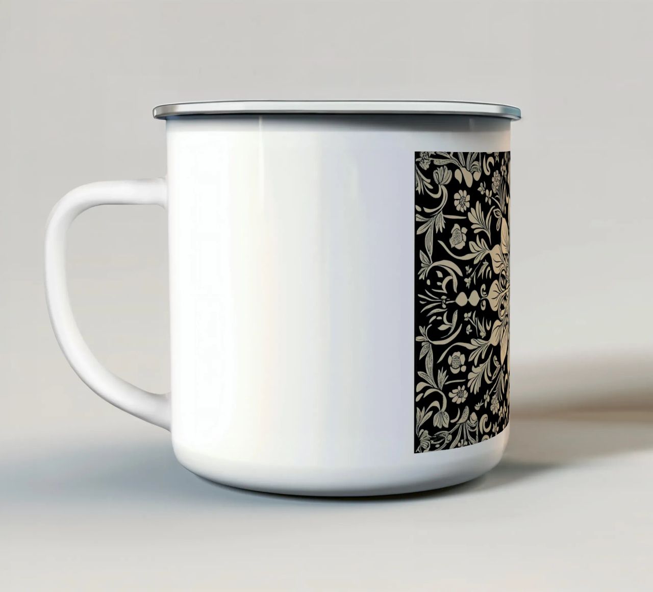 William Morris "The Circle of Creation: Mandalas Unleashed" taza de esmalte de Nikis Art Studio