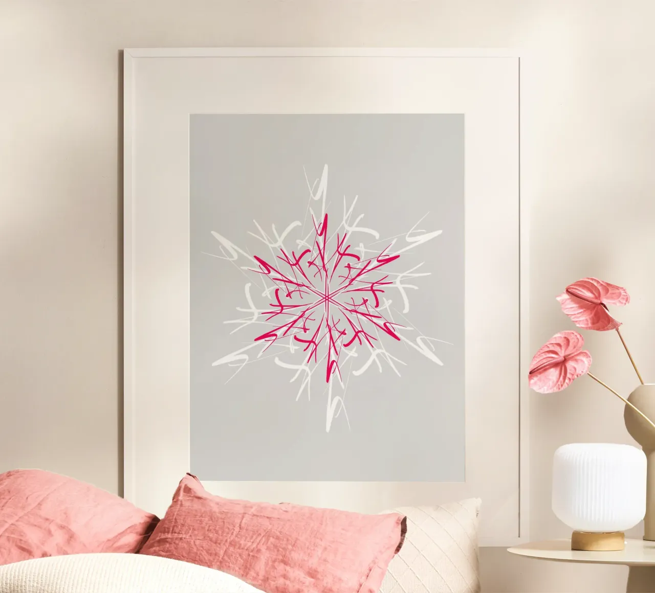 Christmas Star | Magenta & Silver Gray poster con telaio in alluminio da sabidussi