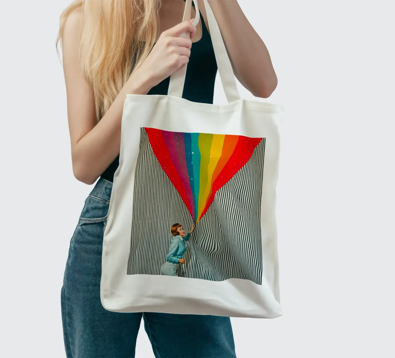 Mostrami l'arcobaleno borsa in juta da Studio Mooodz