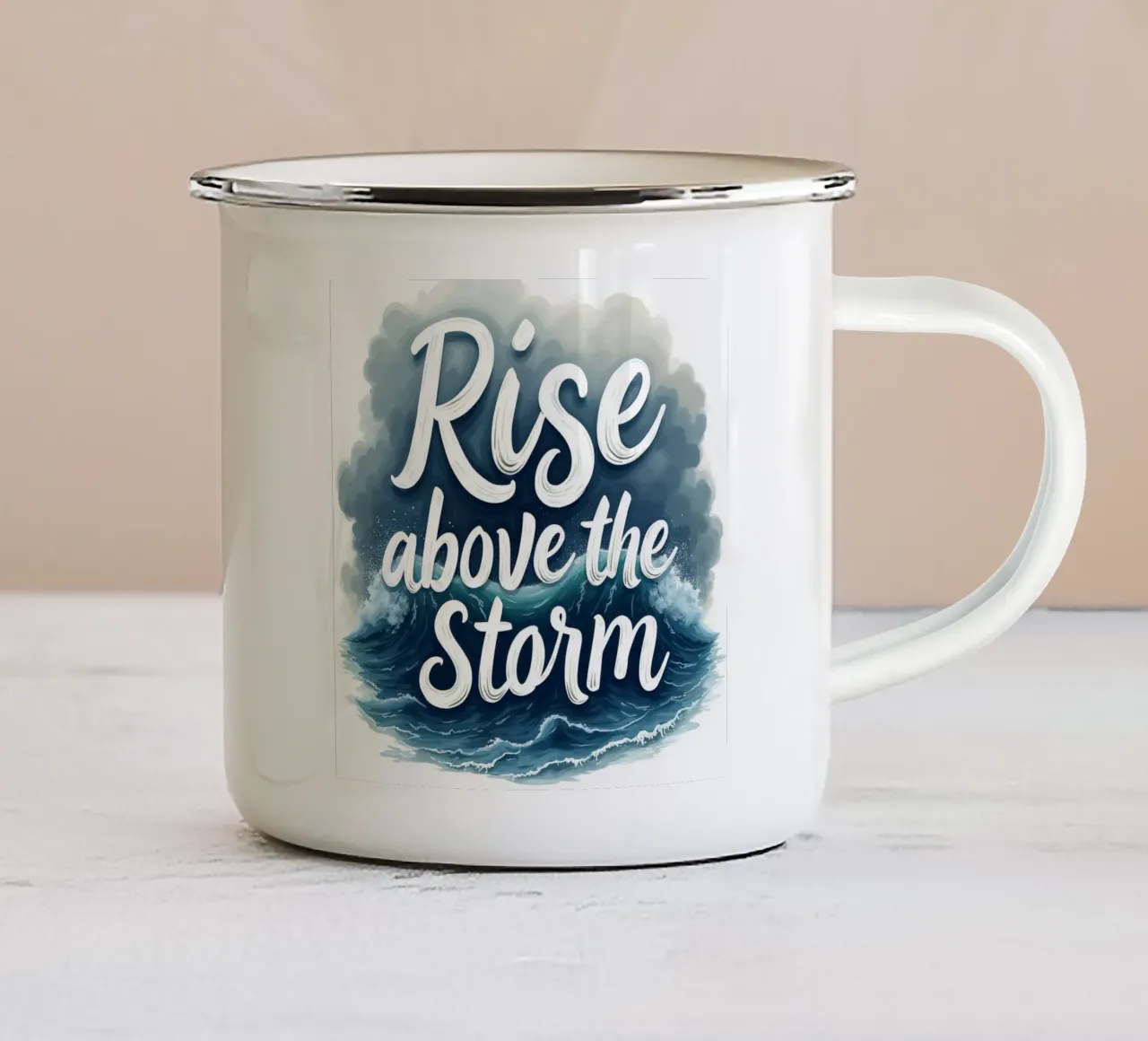 Alzarsi al di sopra della tempesta tazza in smalto da inspirational quote