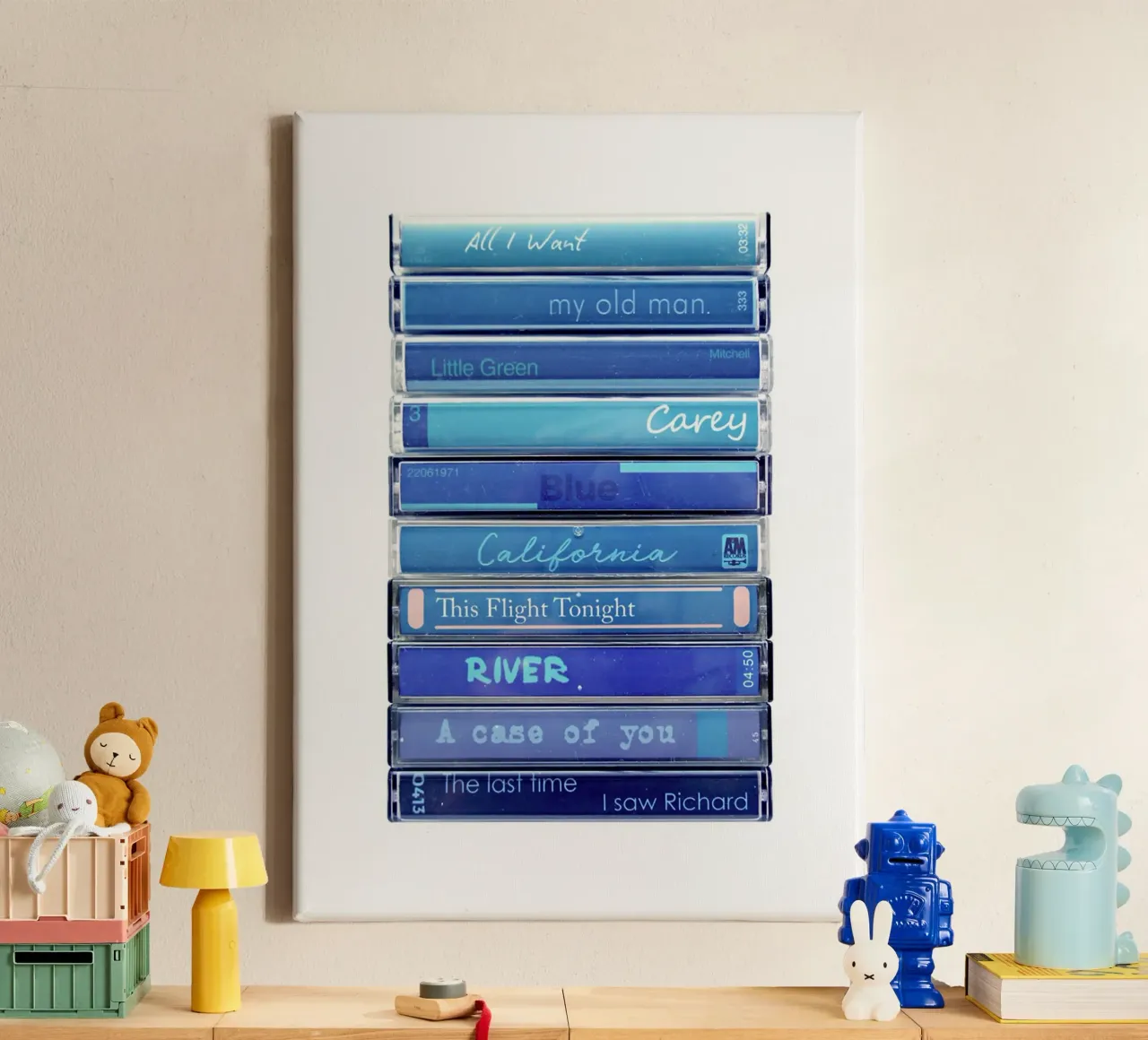 Joni Mitchell - Stampa cassetta blu tela con Cornice a cassetta da MrMustardPrints