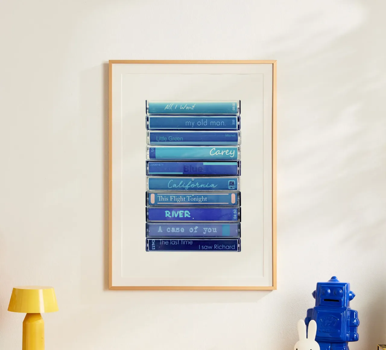Joni Mitchell - Stampa cassetta blu poster con telaio in alluminio da MrMustardPrints
