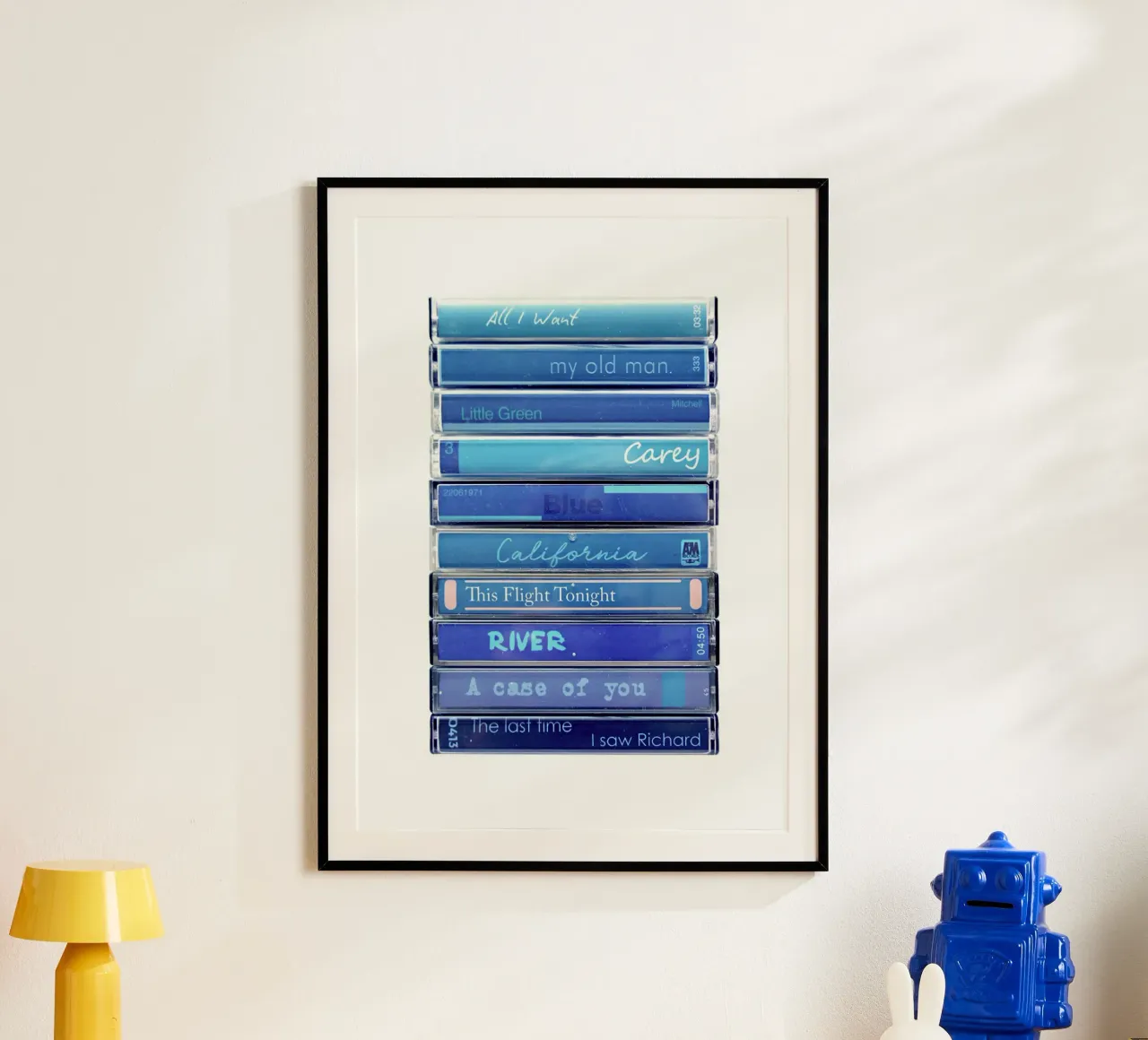 Joni Mitchell - Stampa cassetta blu poster con telaio in alluminio da MrMustardPrints