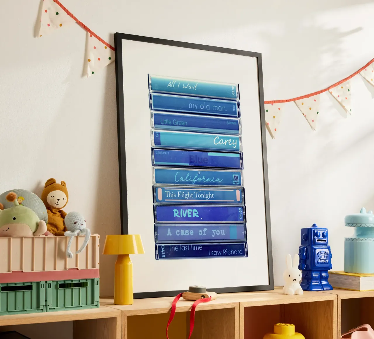 Joni Mitchell - Stampa cassetta blu poster con telaio in alluminio da MrMustardPrints