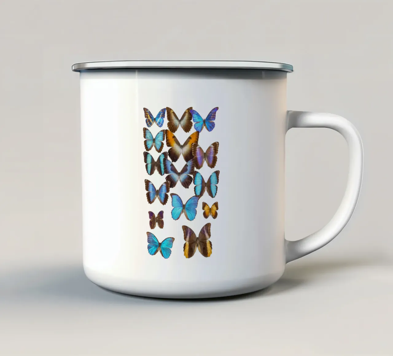 Wings of Tranquility: Exotic Butterflies taza de esmalte de Curious Collections by Marielle Leenders