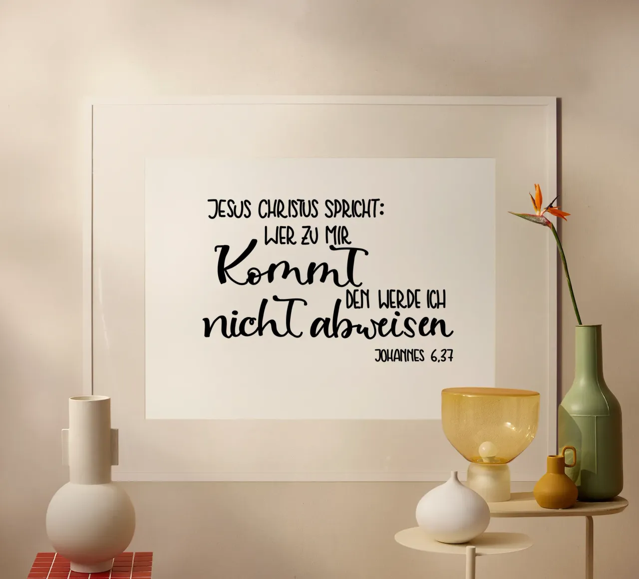 Wer zu mir kommt... poster con telaio in legno da Letters of Love