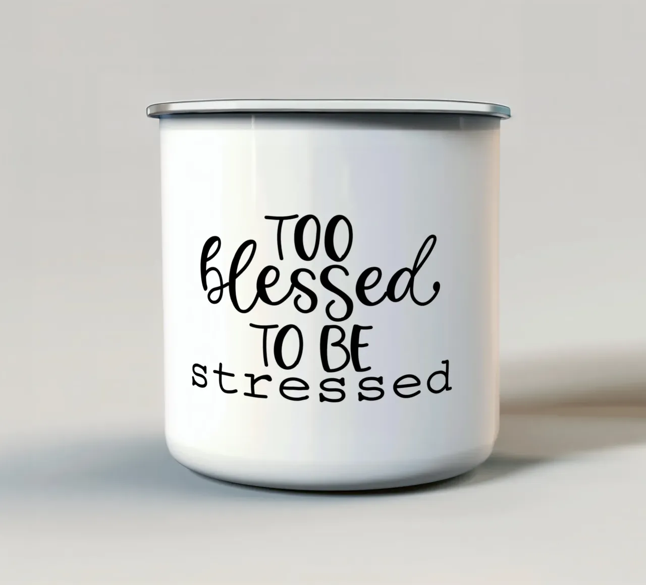 Too blessed to be stressed tazza in smalto da Letters of Love