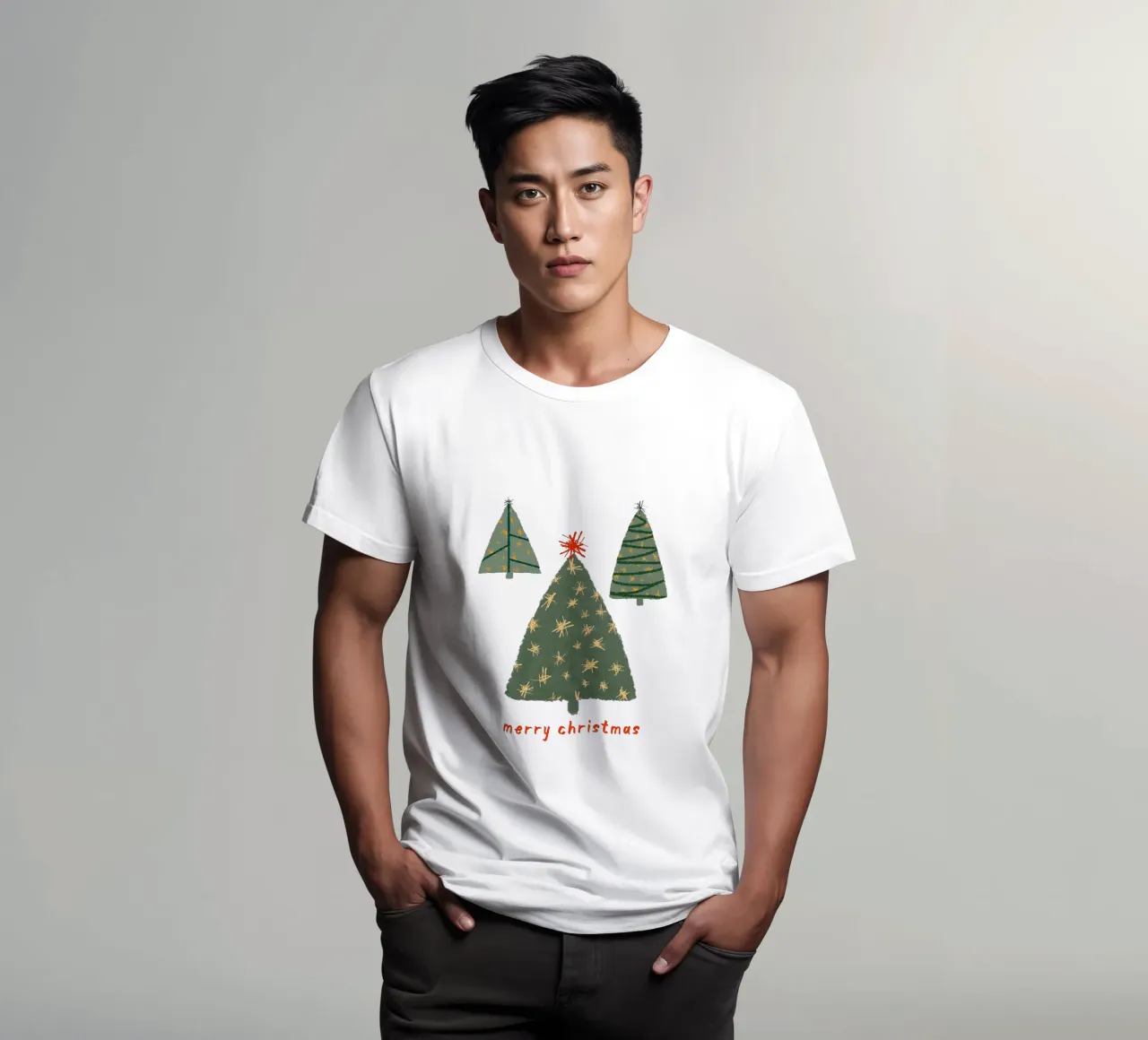 Merry Christmas | Simple Nordic Tree Scene T-Shirt von sabidussi