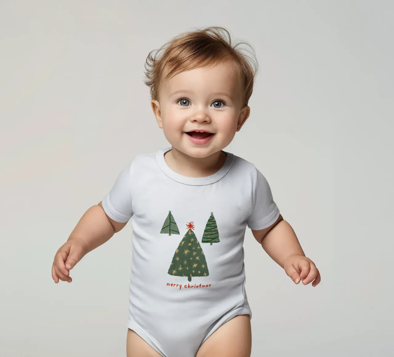 Merry Christmas | Simple Nordic Tree Scene body neonato maniche corte da sabidussi