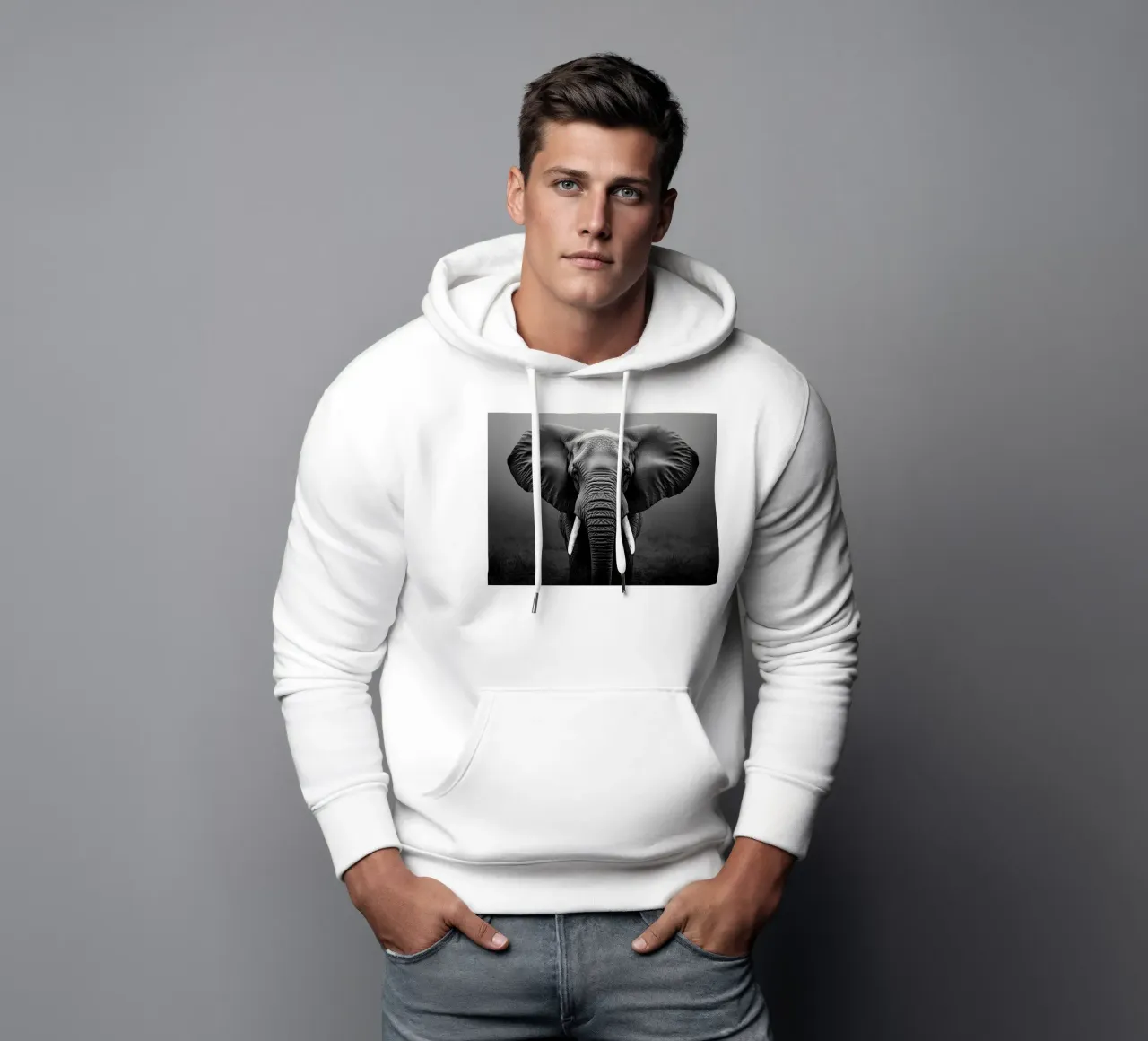 Poderoso retrato de un elefante sudadera con capucha de Carinaprint
