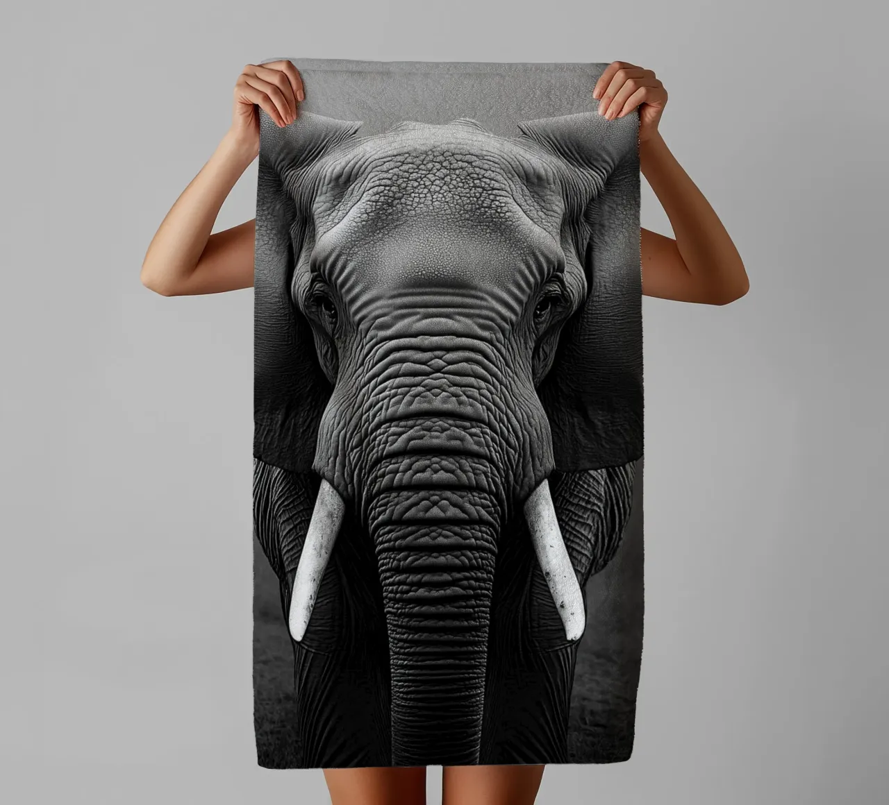 Powerful elephant portrait towel by Carinaprint