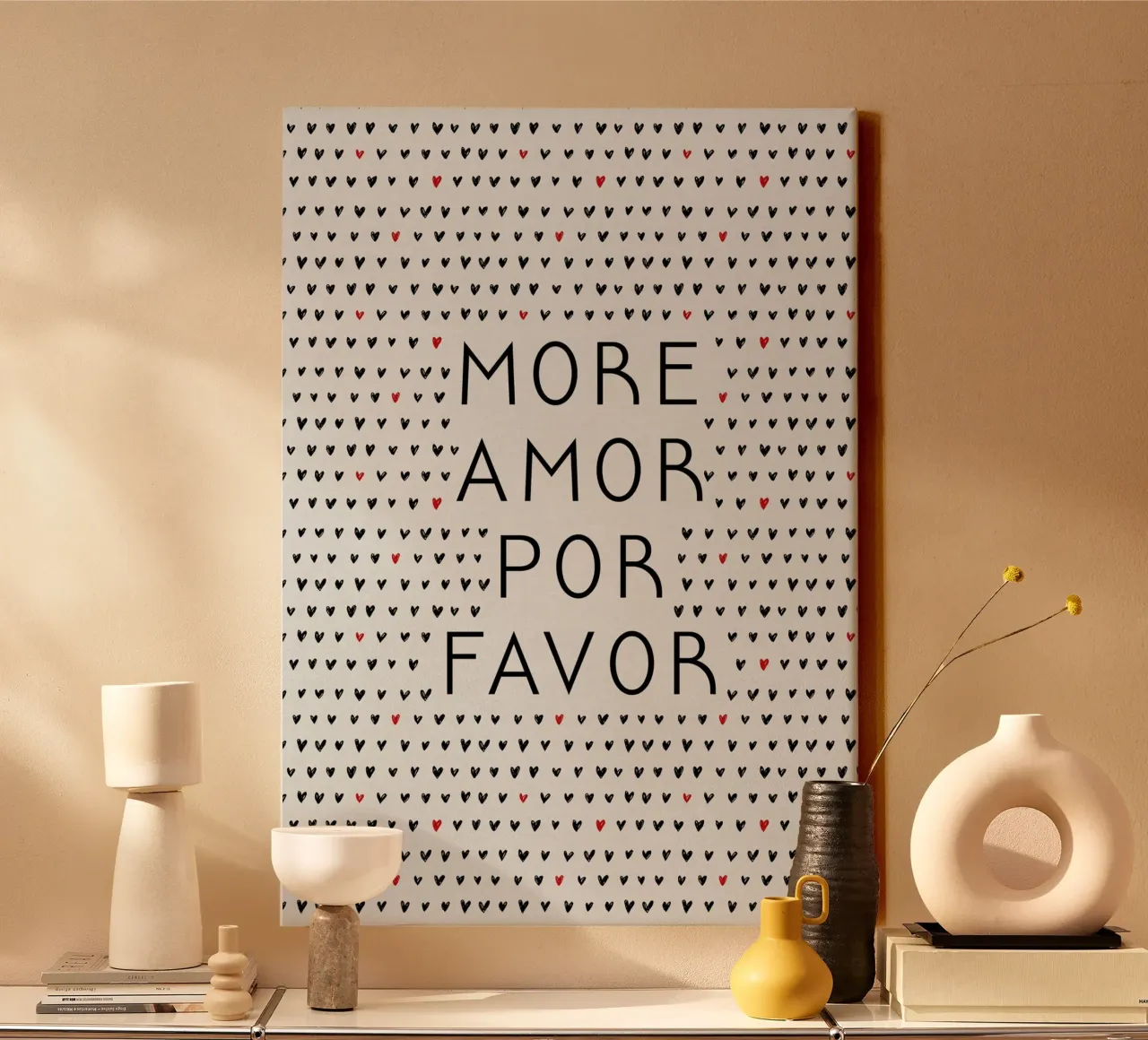 More Amor BW Quote canvas with Floater frame by Orara Studio