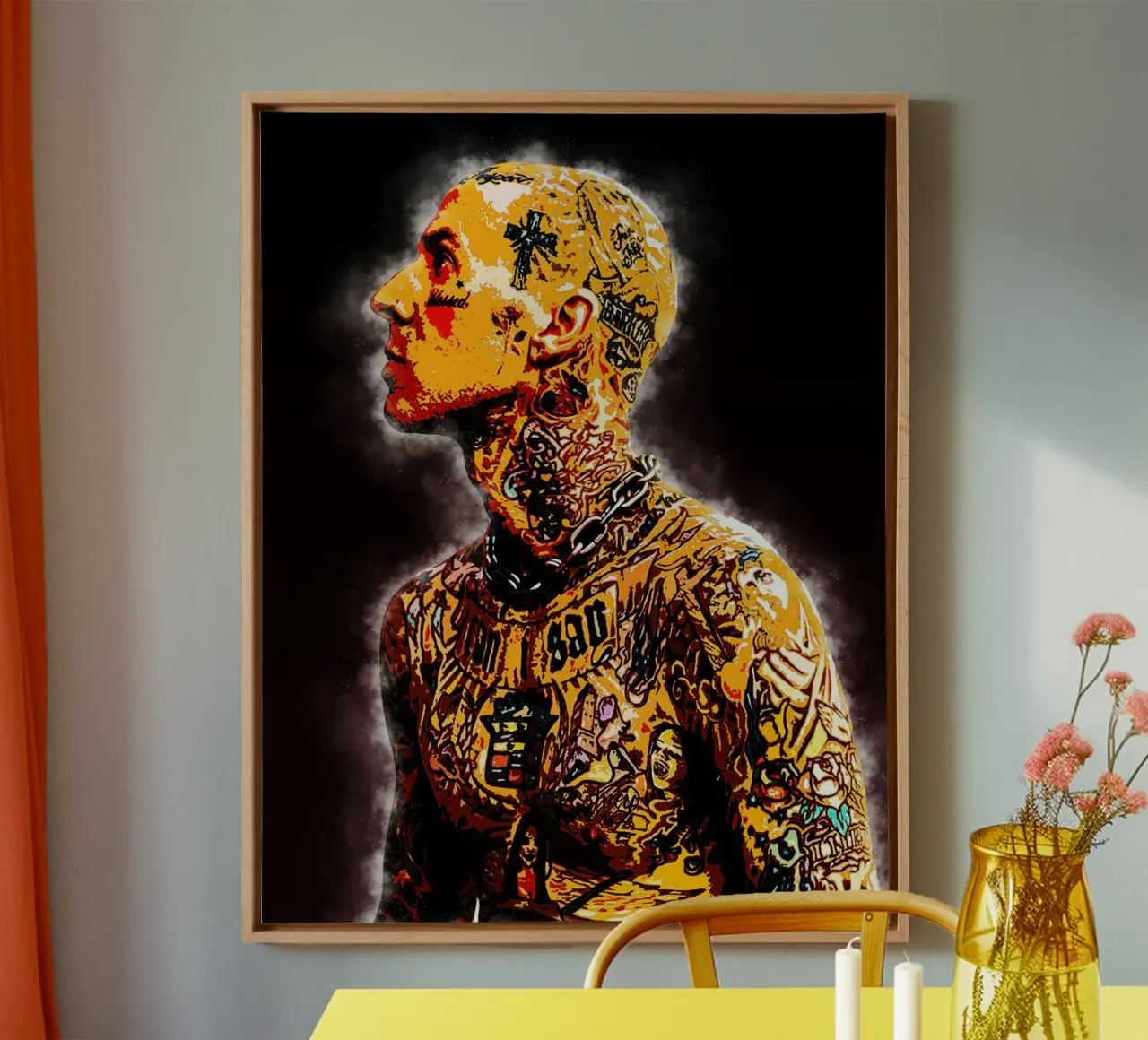 L'uomo con i tatuaggi tela con Cornice a cassetta da neonartroom