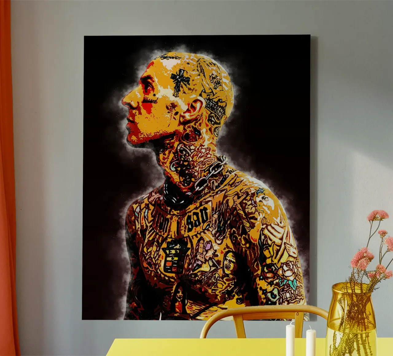 L'uomo con i tatuaggi tela con Cornice a cassetta da neonartroom