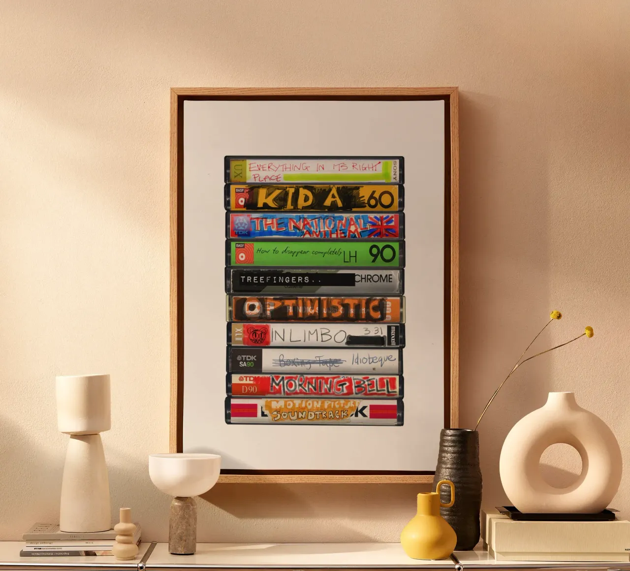 Radiohead - Kid A - Cassette Print canvas with Floater frame by MrMustardPrints