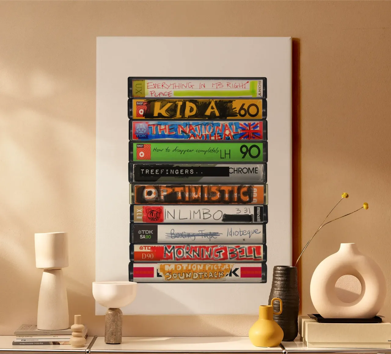 Radiohead - Kid A - Cassette Print canvas with Floater frame by MrMustardPrints