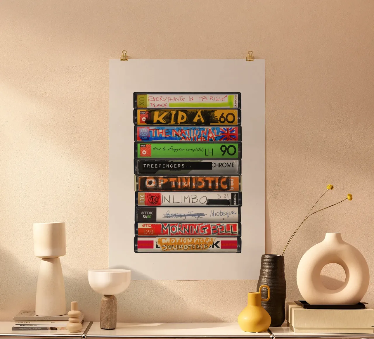 Radiohead - Kid A - Stampa su cassetta poster con telaio in legno da MrMustardPrints
