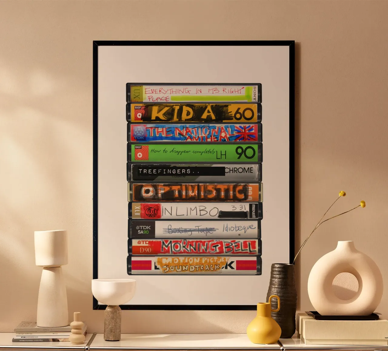 Radiohead - Kid A - Stampa su cassetta poster con telaio in legno da MrMustardPrints