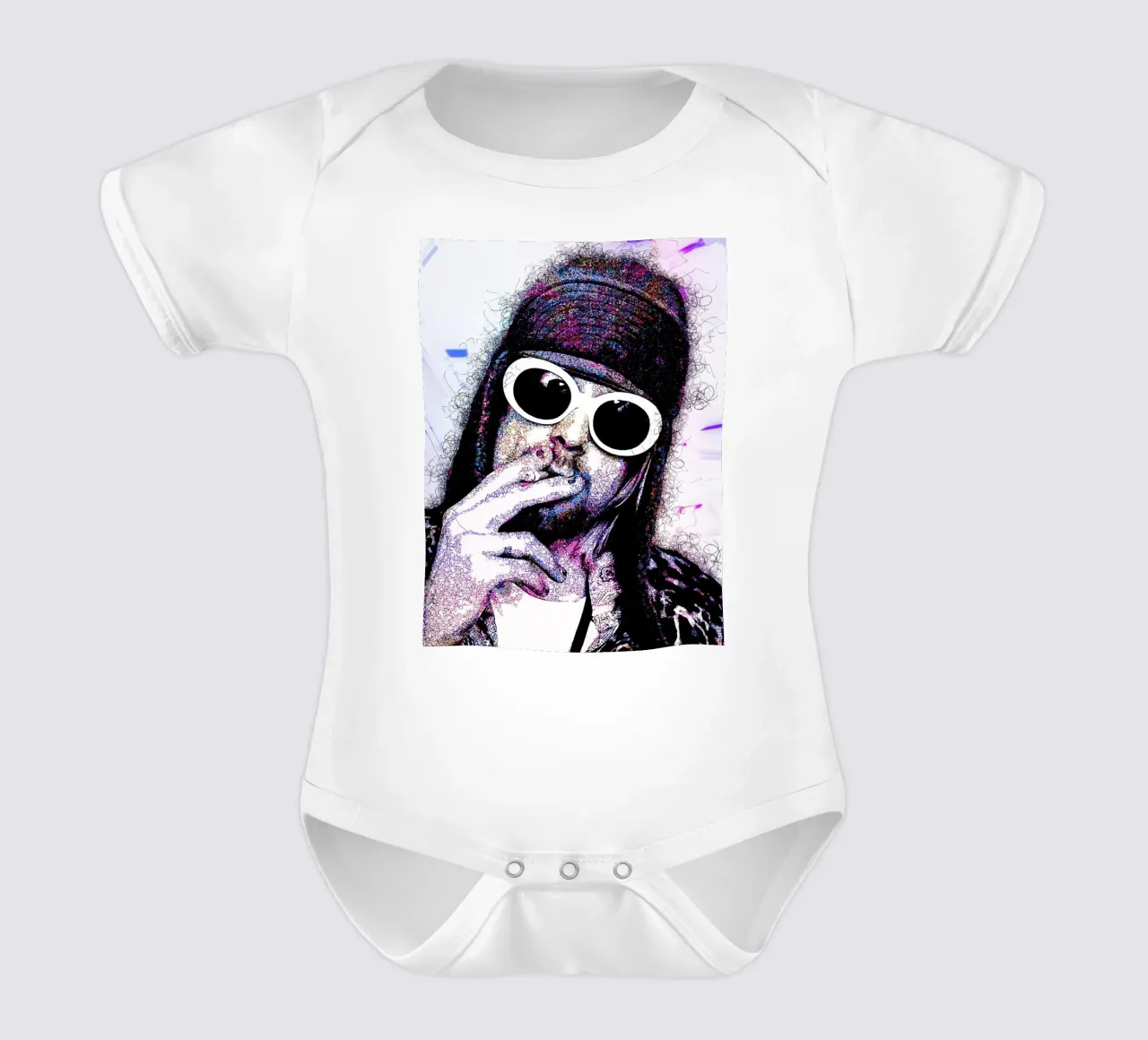 Scribble of Kurt Cobain short-sleeve baby romper by neonartroom