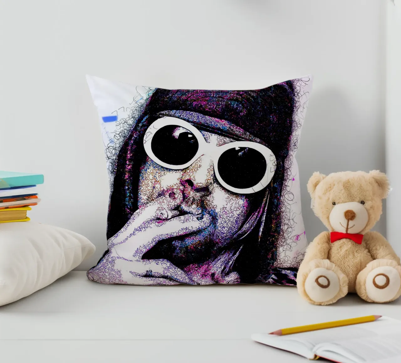 Scarabocchio di Kurt Cobain cuscino da neonartroom