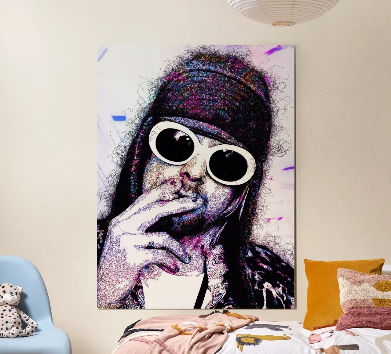 Scarabocchio di Kurt Cobain poster con telaio in alluminio da neonartroom
