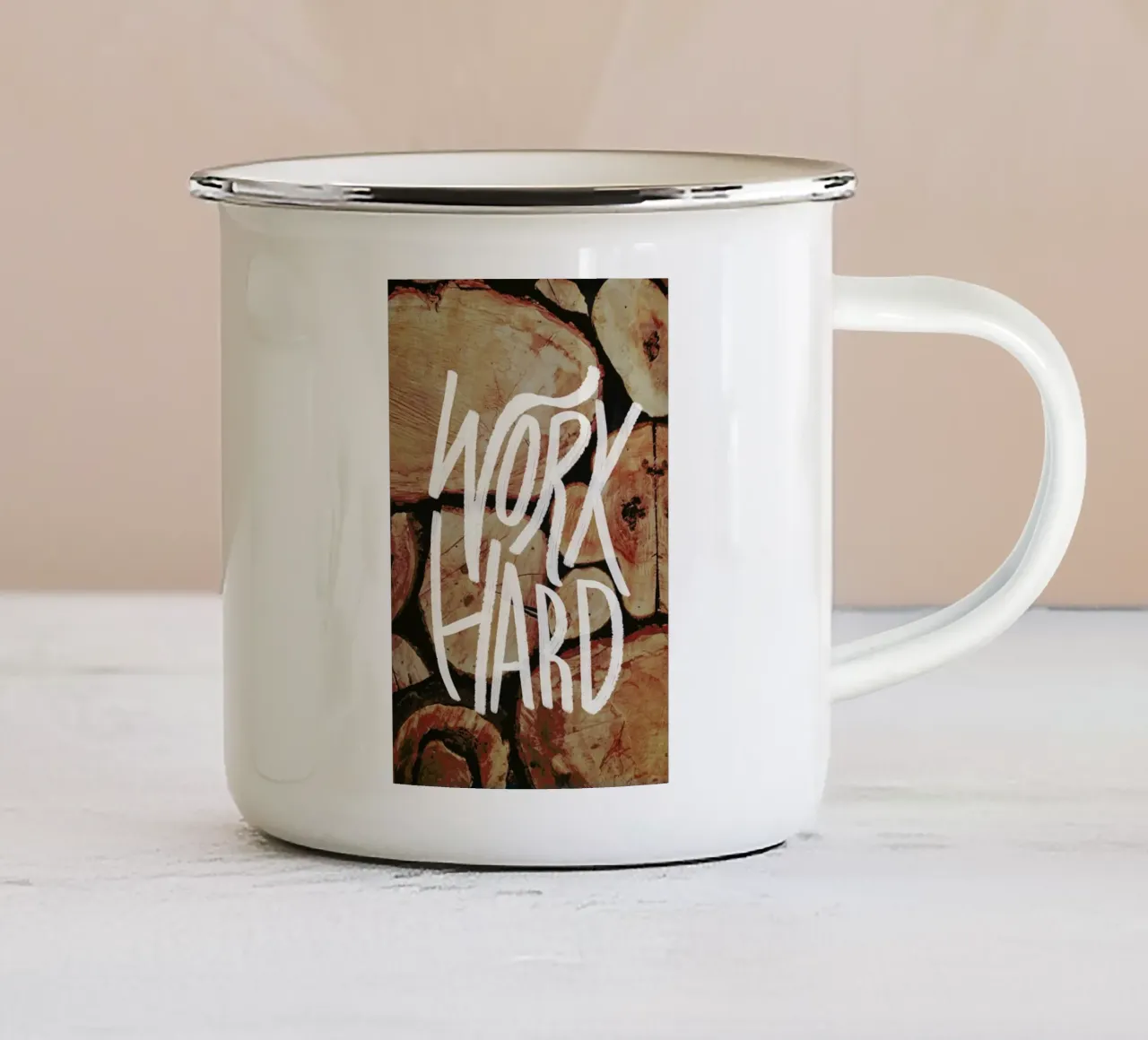 Work Hard taza de esmalte de Leah Flores