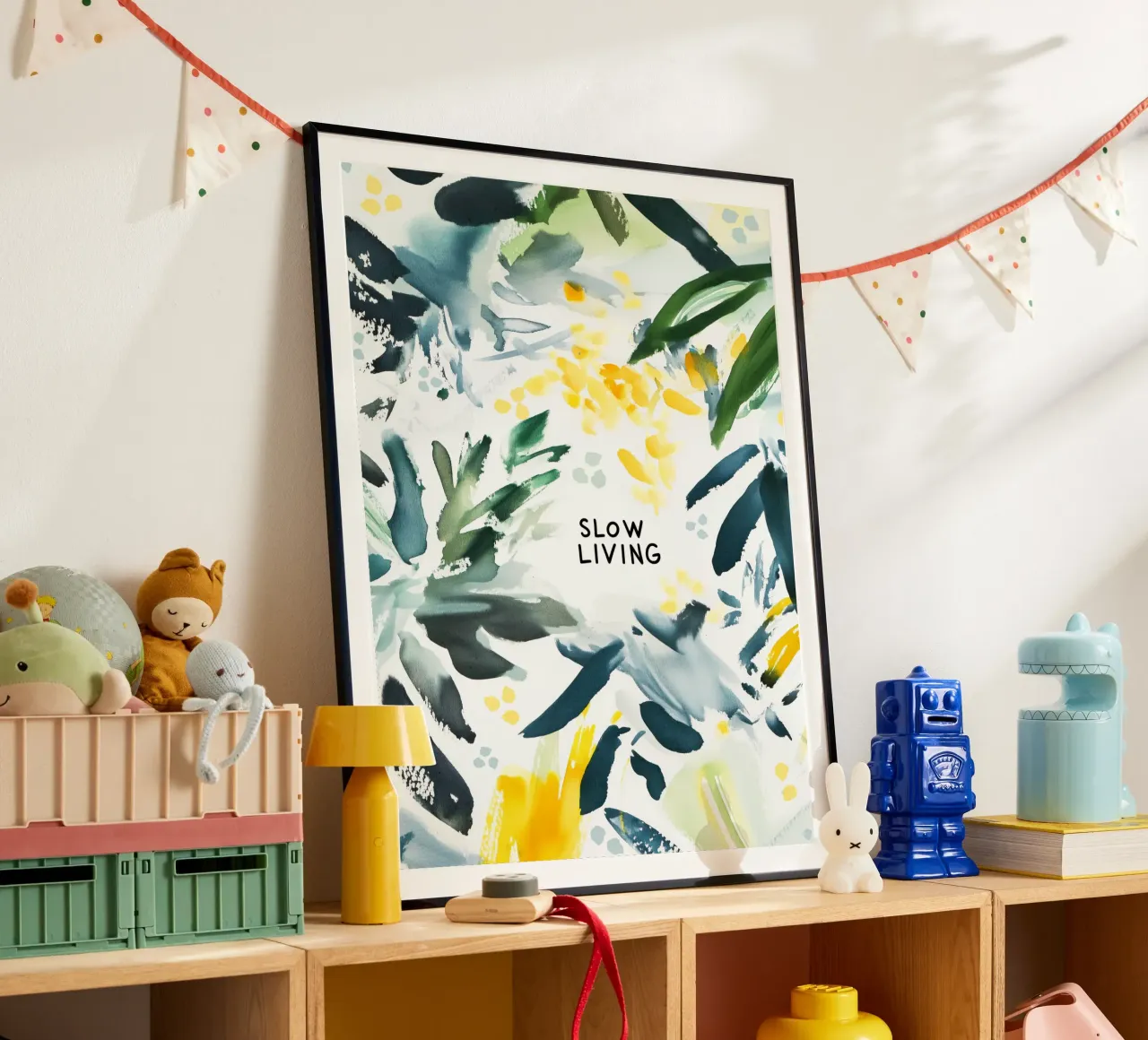 Slow Living (Version 2) poster con telaio in plastica da treechild