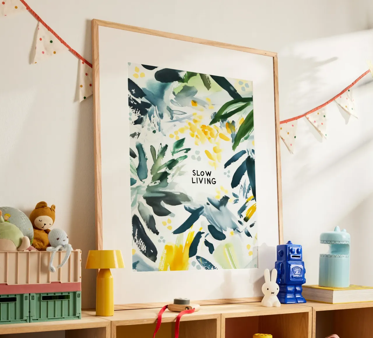 Slow Living (Version 2) poster con telaio in plastica da treechild
