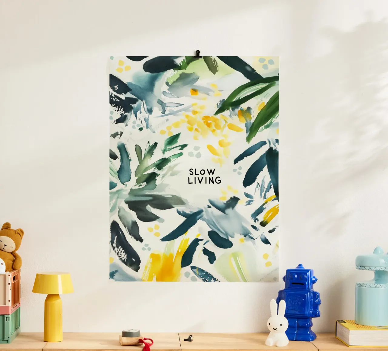 Slow Living (Version 2) poster con telaio in plastica da treechild