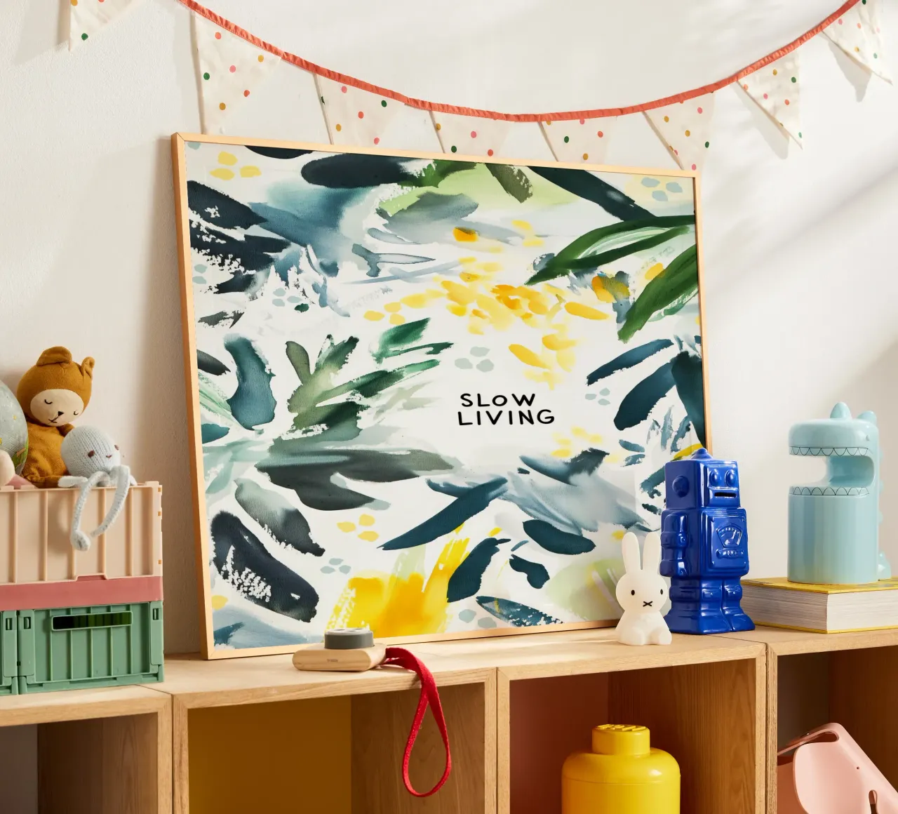 Slow Living (Version 2) poster con telaio in plastica da treechild