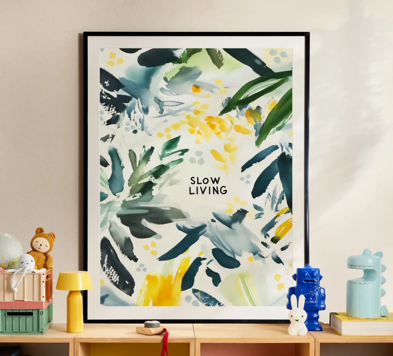 Slow Living (Version 2) poster con telaio in plastica da treechild