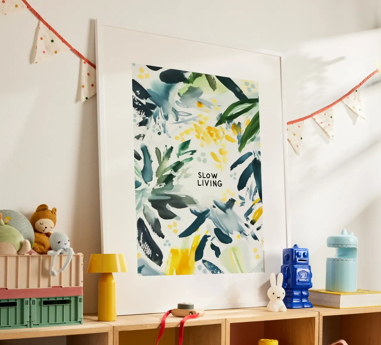 Slow Living (Version 2) poster con telaio in plastica da treechild