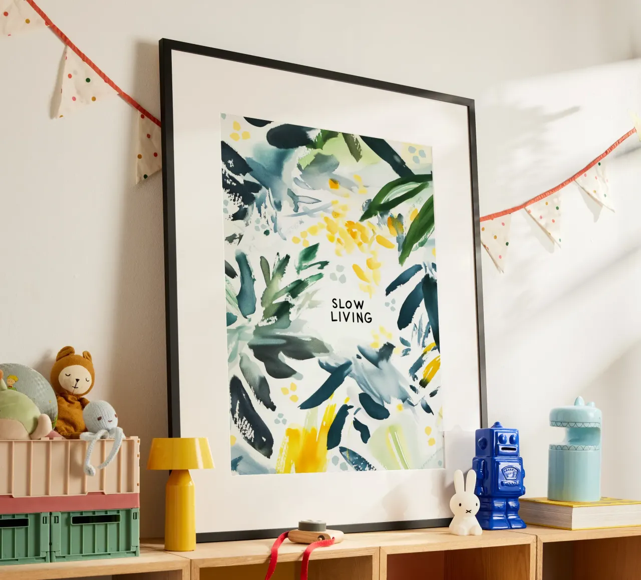 Slow Living (Version 2) poster con telaio in plastica da treechild