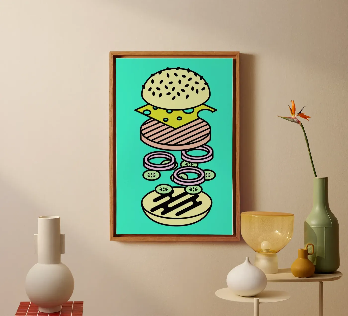 Cheeseburger Explosion – Fastfood canvas van Jan Luzar