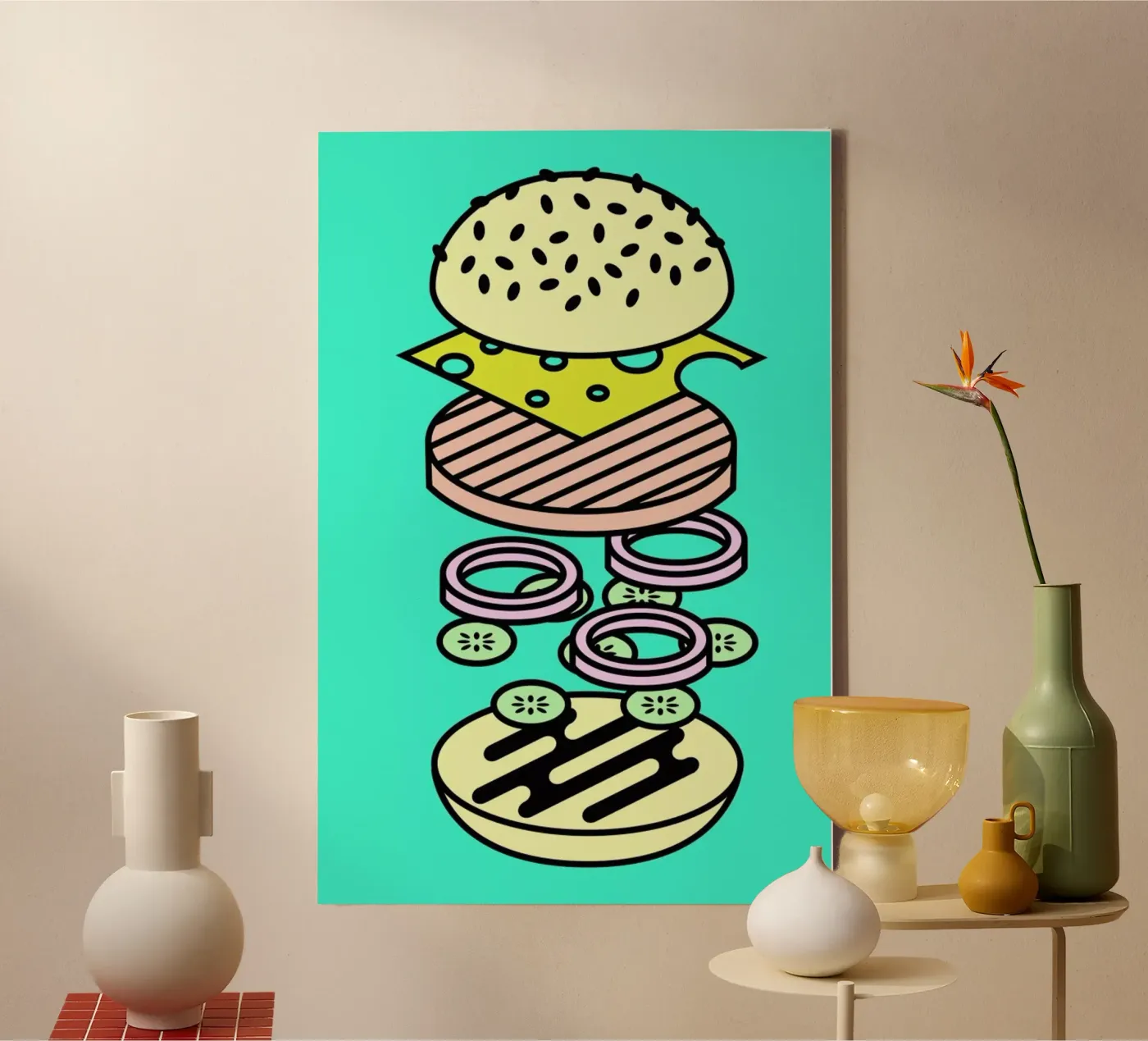 Cheeseburger Explosion – Fastfood canvas van Jan Luzar