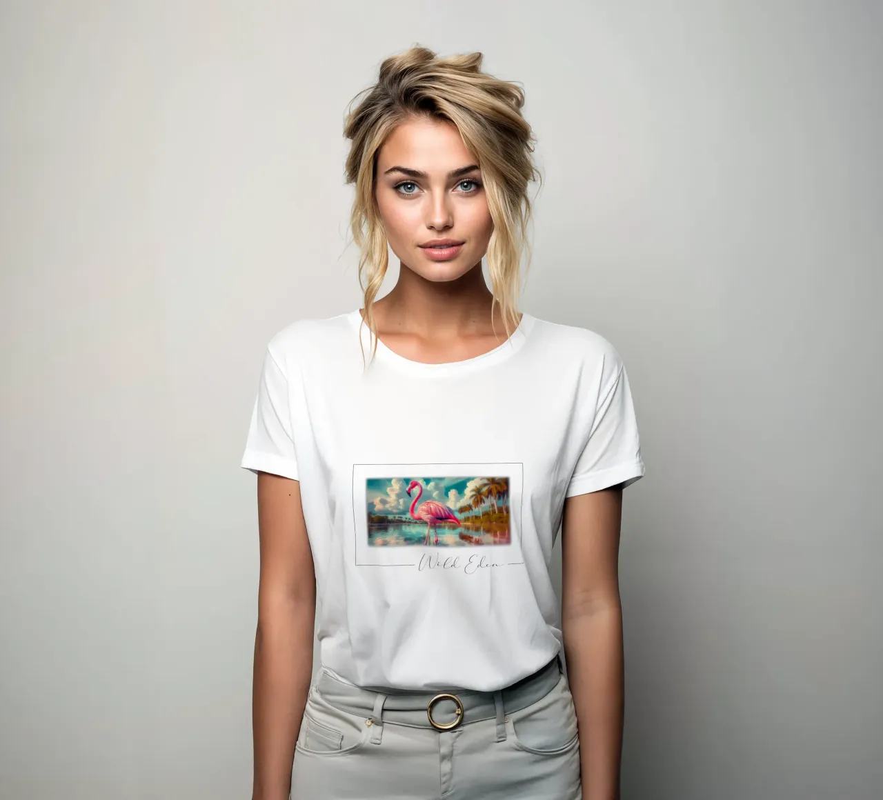 FLAMANT ROSE women's fitted t-shirt by RUBIANT ART