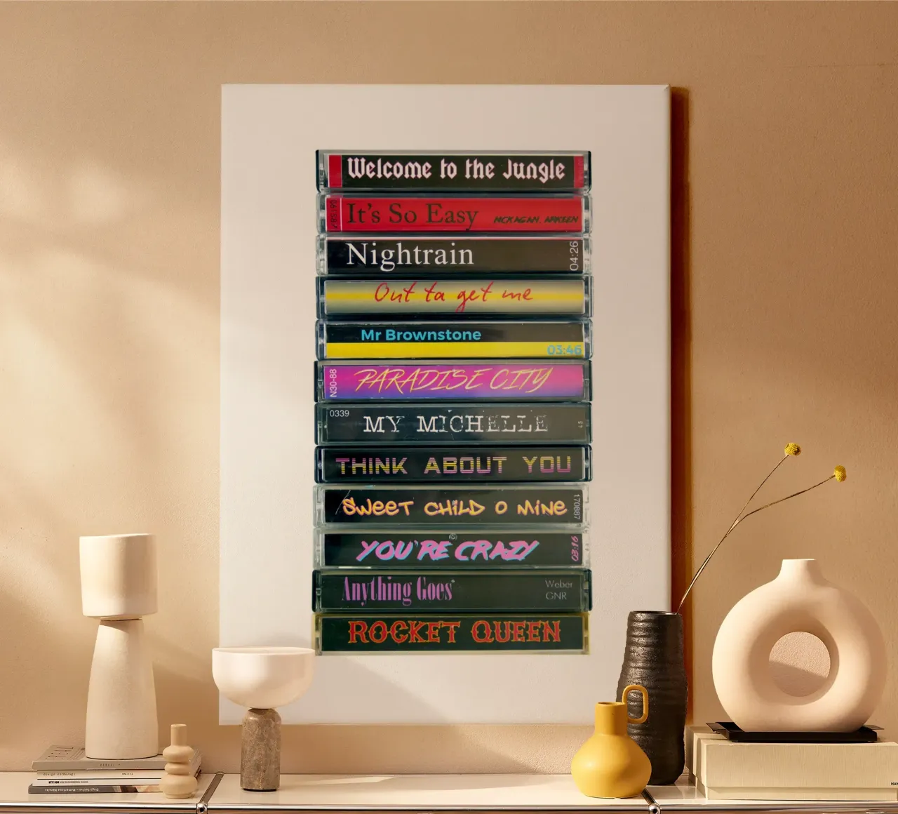Appetite for Destruction - Guns N' Roses - Cassette Print canvas met Baklijst van MrMustardPrints