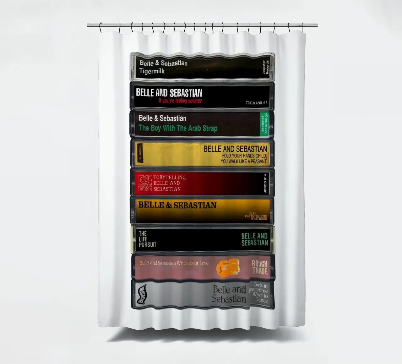 Belle & Sebastian - Collected Albums - Music Cassette Print shower curtain by MrMustardPrints